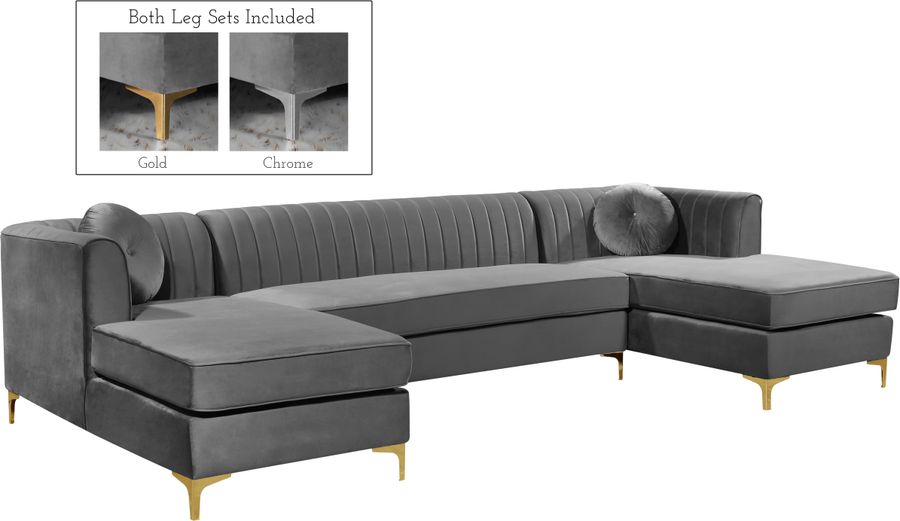 The appearance of Murray Ridge Grey Velvet Sectional designed by Furnique in the modern / contemporary interior design. This grey velvet piece of furniture  was selected by 1StopBedrooms from Murray Ridge Collection to add a touch of cosiness and style into your home. Sku: 661Grey-Sectional-1;661Grey-Sectional-2;661Grey-Sectional-3. Product Type: Sectional. Material: Velvet. Layout: U-Shape. Image1