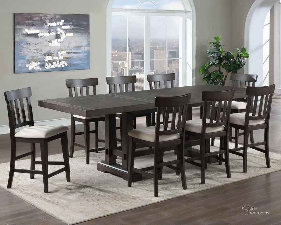 The appearance of Napa Dusky Cedar Extendable Counter Height Dining Room Set designed by Steve Silver in the transitional interior design. This brown piece of furniture  was selected by 1StopBedrooms from Napa Collection to add a touch of cosiness and style into your home. Sku: NP600PT;NP600CC. Product Type: Dining Room Set. Material: MDF. Table Top Shape: Rectangular. Image1