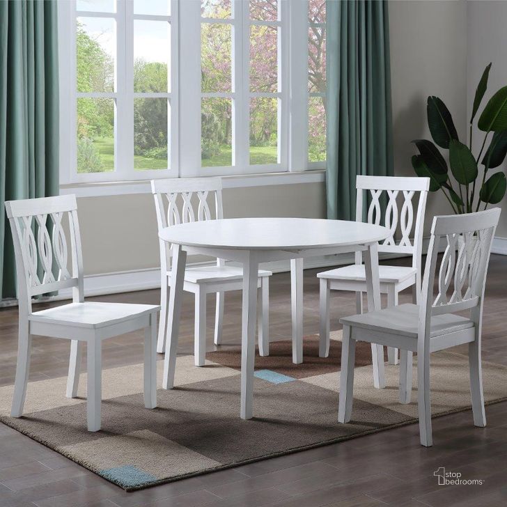 The appearance of Naples 5-Piece Drop-Leaf Dining Set designed by Steve Silver in the country / farmhouse interior design. This white piece of furniture  was selected by 1StopBedrooms from Naples Collection to add a touch of cosiness and style into your home. Sku: NA500TW;NA500SW;NA500SW;NA500SW;NA500SW. Product Type: Dining Room Set. Material: Rubberwood. Image1