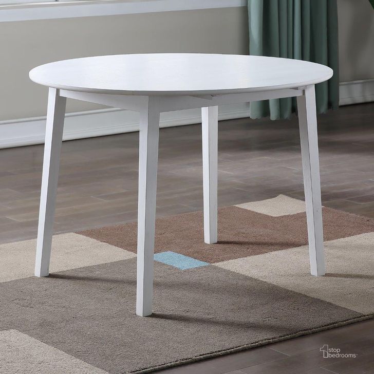 The appearance of Naples Drop Leaf Dining Table designed by Steve Silver in the modern / contemporary interior design. This white piece of furniture  was selected by 1StopBedrooms from Naples Collection to add a touch of cosiness and style into your home. Sku: NA500TW. Table Base Style: Legs. Table Top Shape: Round. Product Type: Dining Table. Material: Rubberwood. Image1