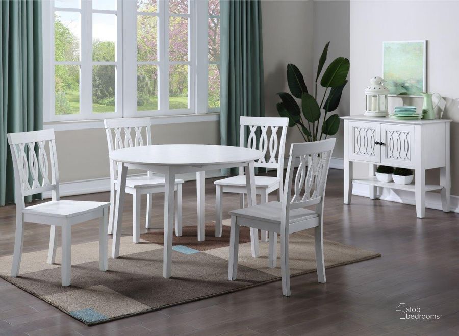 The appearance of Naples White Extendable Dining Room Set designed by Steve Silver in the transitional interior design. This white piece of furniture  was selected by 1StopBedrooms from Naples Collection to add a touch of cosiness and style into your home. Sku: NA500TW;NA500SW. Table Base Style: Legs. Table Top Shape: Round. Product Type: Dining Room Set. Material: Rubberwood. Size: 42". Image1