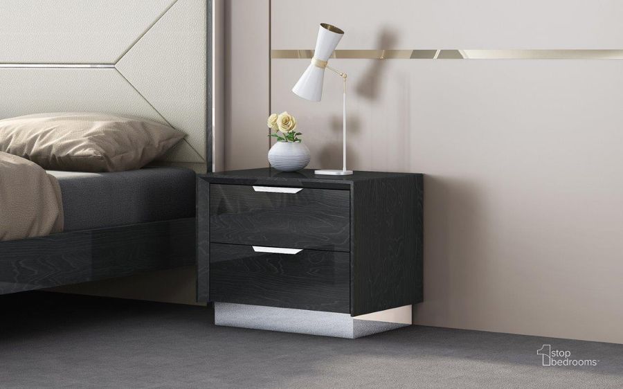The appearance of Navi Grey Night Stand designed by Whiteline Modern Living in the modern / contemporary interior design. This grey piece of furniture  was selected by 1StopBedrooms from Navi Collection to add a touch of cosiness and style into your home. Sku: NS1354-GRY. Product Type: Nightstand. Material: Stainless Steel. Image1