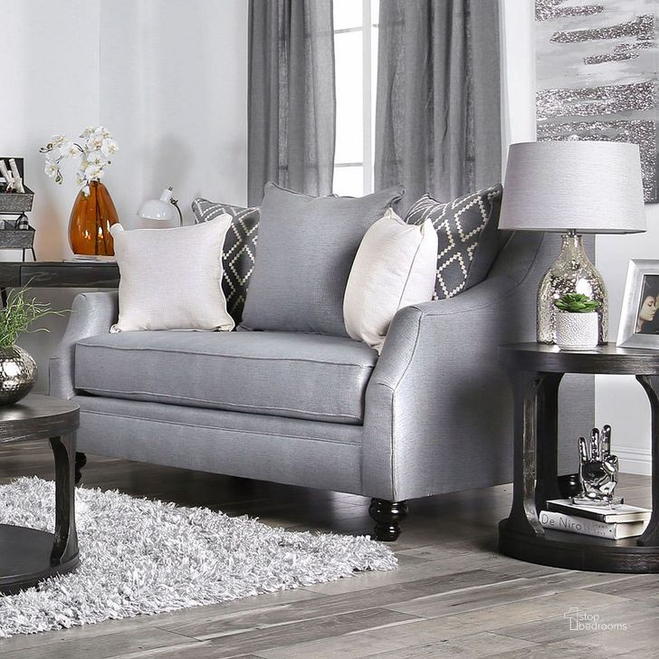 The appearance of Nefyn Gray Loveseat designed by Furniture of America in the transitional interior design. This gray piece of furniture  was selected by 1StopBedrooms from Nefyn Collection to add a touch of cosiness and style into your home. Sku: SM2670-LV. Material: Wood. Product Type: Loveseat. Image1
