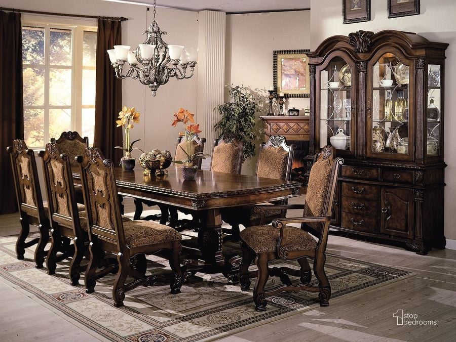 The appearance of Neo Renaissance Dining Room Set designed by Crown Mark in the traditional interior design. This warm brown piece of furniture  was selected by 1StopBedrooms from Neo Renaissance Collection to add a touch of cosiness and style into your home. Sku: 2400-TOP;2400-LEG;2401S. Material: Wood. Product Type: Dining Room Set. Table Top Shape: Rectangular. Image1