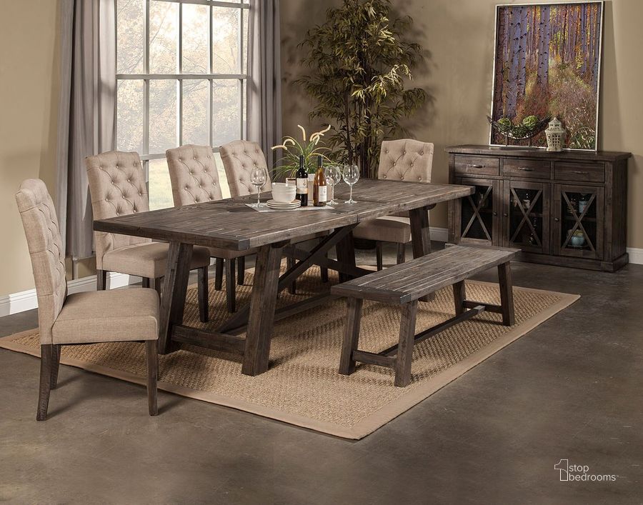 The appearance of Newberry Grey Extendable Dining Room Set designed by Alpine in the rustic / southwestern interior design. This gray piece of furniture  was selected by 1StopBedrooms from Newberry Collection to add a touch of cosiness and style into your home. Sku: 1468-22;1468-23. Table Base Style: Trestle. Material: Wood. Product Type: Dining Room Set. Table Top Shape: Rectangular. Size: 40". Image1