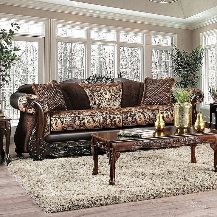 The appearance of Newdale Sofa In Brown And Gold designed by Furniture of America in the traditional interior design. This brown and gold piece of furniture  was selected by 1StopBedrooms from Newdale Collection to add a touch of cosiness and style into your home. Sku: SM6427-SF. Material: Wood. Product Type: Sofa. Image1