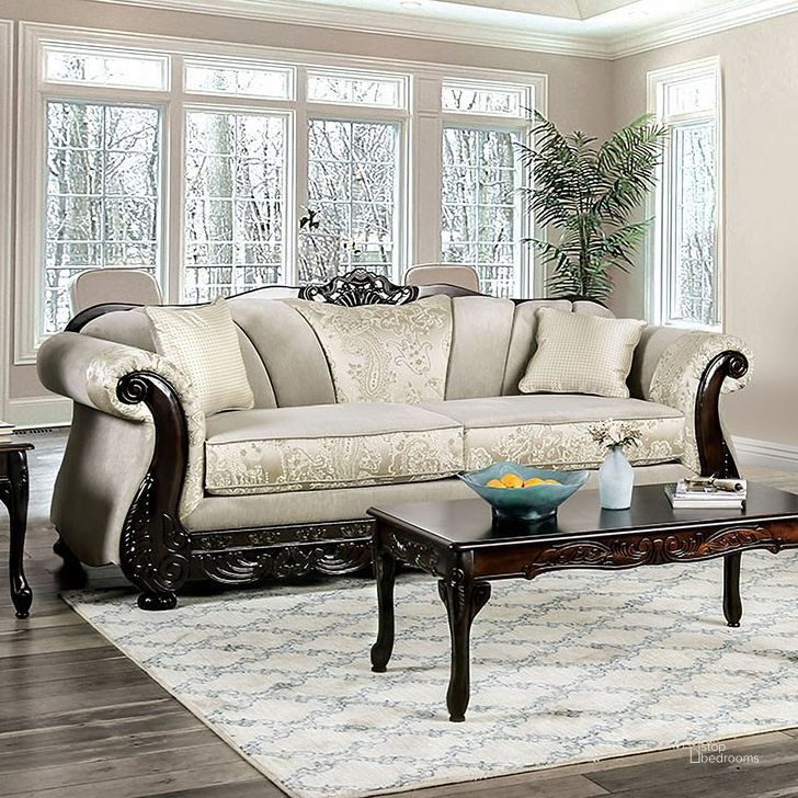 The appearance of Newdale Sofa In Ivory designed by Furniture of America in the traditional interior design. This ivory piece of furniture  was selected by 1StopBedrooms from Newdale Collection to add a touch of cosiness and style into your home. Sku: SM6425-SF. Material: Wood. Product Type: Sofa. Image1