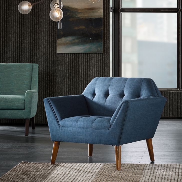 The appearance of Newport Lounge Chair In Blue designed by Olliix in the transitional interior design. This blue piece of furniture  was selected by 1StopBedrooms from Newport Collection to add a touch of cosiness and style into your home. Sku: II100-0063. Material: Wood. Product Type: Lounge Chair. Image1
