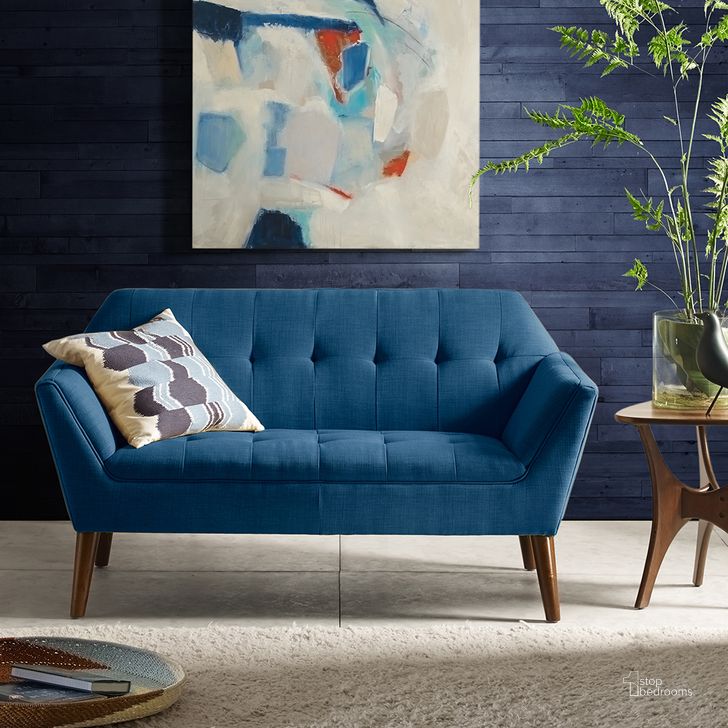 The appearance of Newport Loveseat In Blue designed by Olliix in the transitional interior design. This blue piece of furniture  was selected by 1StopBedrooms from Newport Collection to add a touch of cosiness and style into your home. Sku: IIF18-0016. Material: Wood. Product Type: Loveseat. Image1