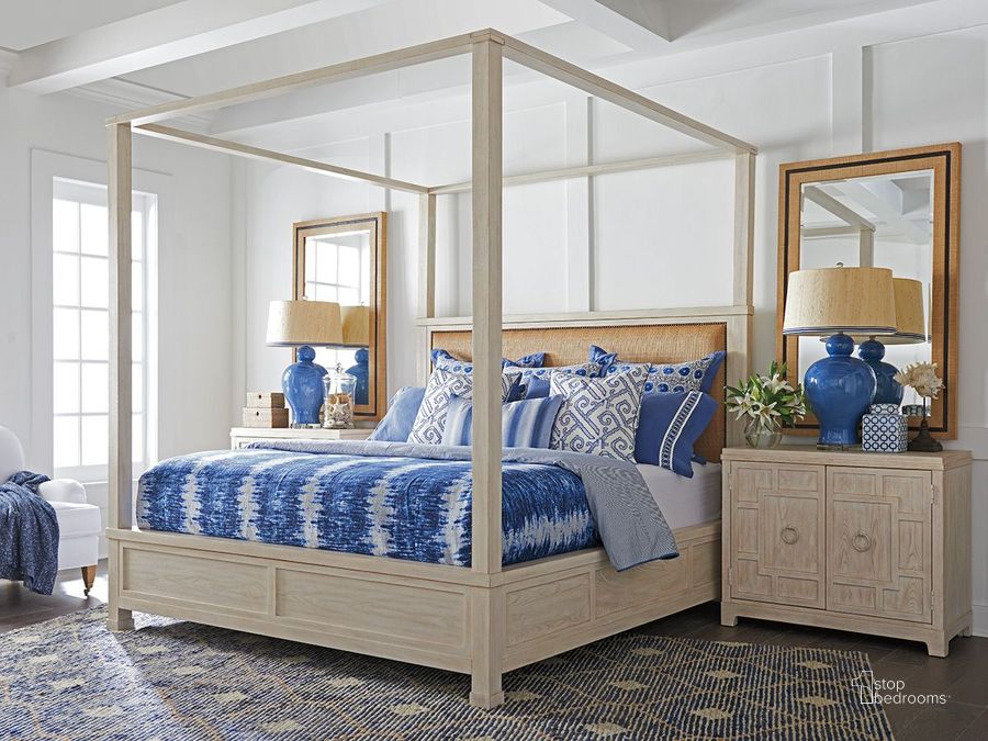 The appearance of Newport Sailcloth Shorecliff Canopy Bedroom Set by Barclay Butera designed by Barclay Butera in the transitional interior design. This cream piece of furniture  was selected by 1StopBedrooms from Newport Collection to add a touch of cosiness and style into your home. Sku: 01-0921-173C;01-0921-622. Bed Type: Canopy Bed. Material: Wood. Product Type: Canopy Bed. Bed Size: Queen. Image1