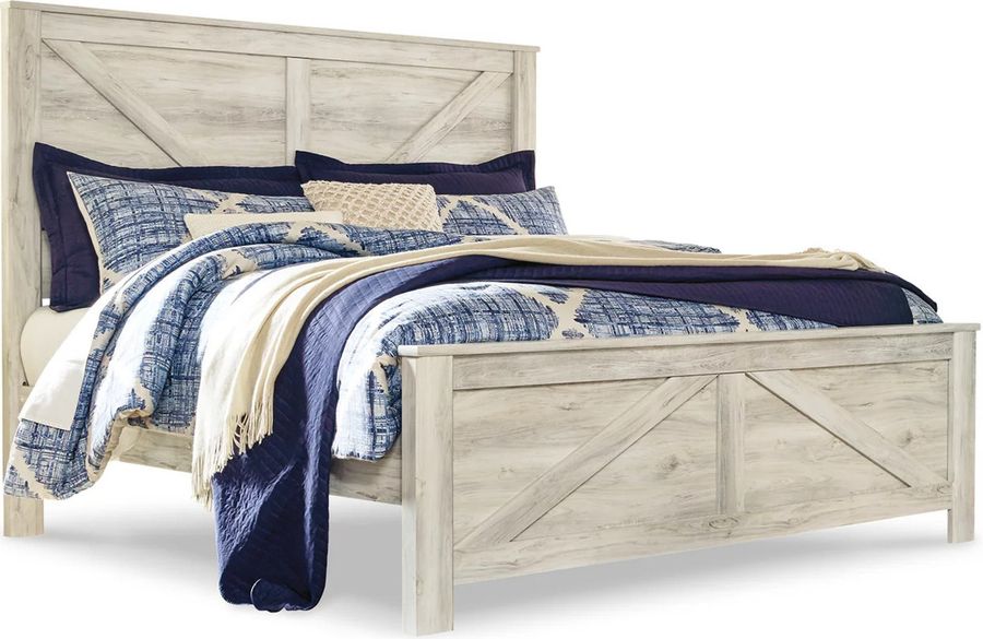 The appearance of Nickleby White Wash King Panel Bed 0qd2372544 designed by Isaac Tahari in the transitional interior design. This white wash piece of furniture  was selected by 1StopBedrooms from Nickleby Collection to add a touch of cosiness and style into your home. Sku: B331-156;B331-158;B331-197. Bed Type: Panel Bed. Material: Wood. Product Type: Panel Bed. Bed Size: King. Image1