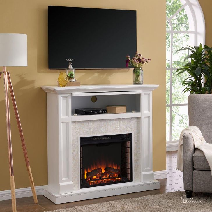 The appearance of Nobleman Tiled Media Fireplace Console designed by SEI Furniture in the modern / contemporary interior design. This white piece of furniture  was selected by 1StopBedrooms from Nobleman Collection to add a touch of cosiness and style into your home. Sku: FE9396. Material: Wood. Product Type: Fireplace. Image1