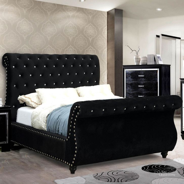 The appearance of Noella California King Bed In Black designed by Furniture of America in the glam interior design. This black piece of furniture  was selected by 1StopBedrooms from Noella Collection to add a touch of cosiness and style into your home. Sku: CM7128BK-CK-HB-VN;CM7128BK-CK-FB-VN;CM7128BK-CK-R-VN. Material: Wood. Product Type: Bed. Bed Size: California King.