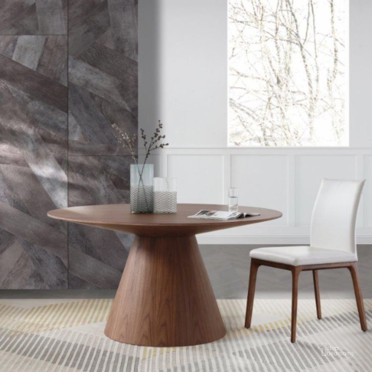 The appearance of Norfolk Round Walnut Dining Table designed by Whiteline Modern Living in the modern / contemporary interior design. This walnut piece of furniture  was selected by 1StopBedrooms from Norfolk Collection to add a touch of cosiness and style into your home. Sku: DT1609-WLT. Table Base Style: Pedestal. Table Top Shape: Round. Product Type: Dining Table. Size: 59". Image1