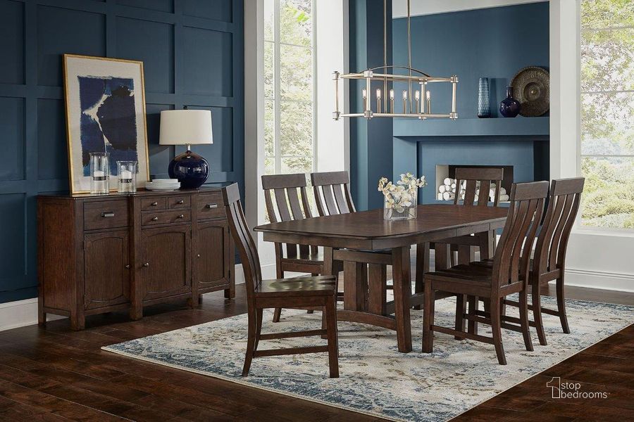 The appearance of Northboro Brown Dining Set 0qb24416418 designed by Isaac Tahari in the transitional interior design. This brown piece of furniture  was selected by 1StopBedrooms from Northboro Collection to add a touch of cosiness and style into your home. Sku: HDNMB631B;HDNMB631T;HDNMB2352. Table Base Style: Trestle. Product Type: Dining Room Set. Table Top Shape: Rectangular. Material: Rubberwood. Size: 42". Image1