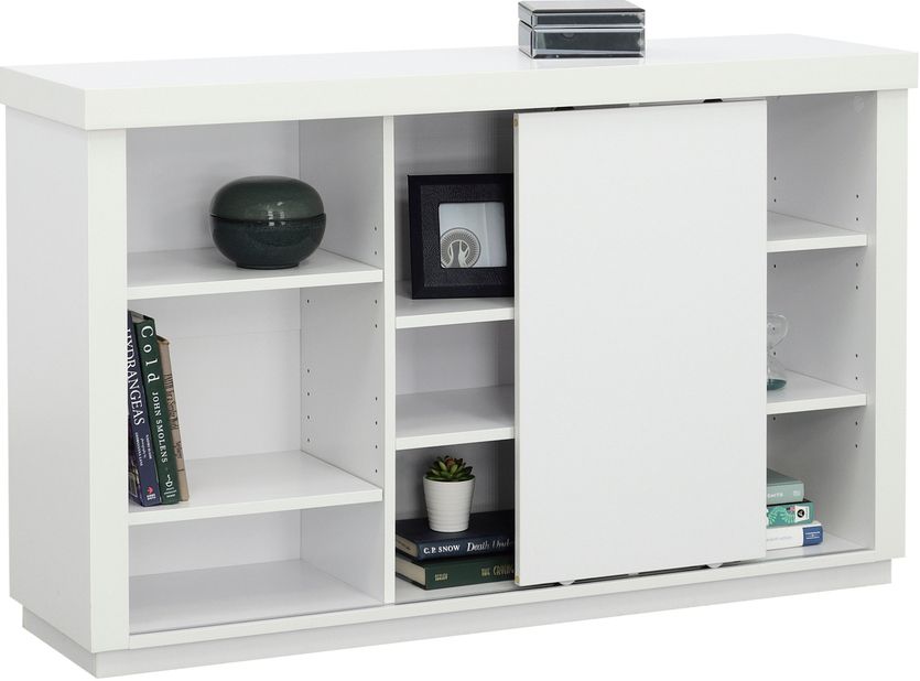 The appearance of Northcott Bookcase With Door In White designed by Sauder in the modern / contemporary interior design. This white piece of furniture  was selected by 1StopBedrooms from Northcott Collection to add a touch of cosiness and style into your home. Sku: 433879. Product Type: Bookcase. Material: Engineered Wood. Image1