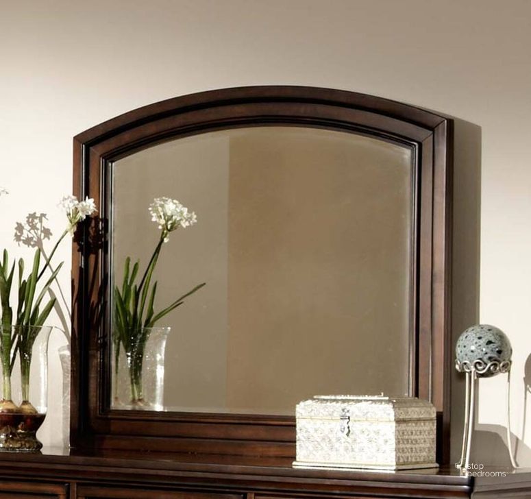 The appearance of Northville Dark Cherry Mirror designed by Furniture of America in the transitional interior design. This brown piece of furniture  was selected by 1StopBedrooms from Northville Collection to add a touch of cosiness and style into your home. Sku: CM7682M. Material: Wood. Product Type: Dresser Mirror. Image1