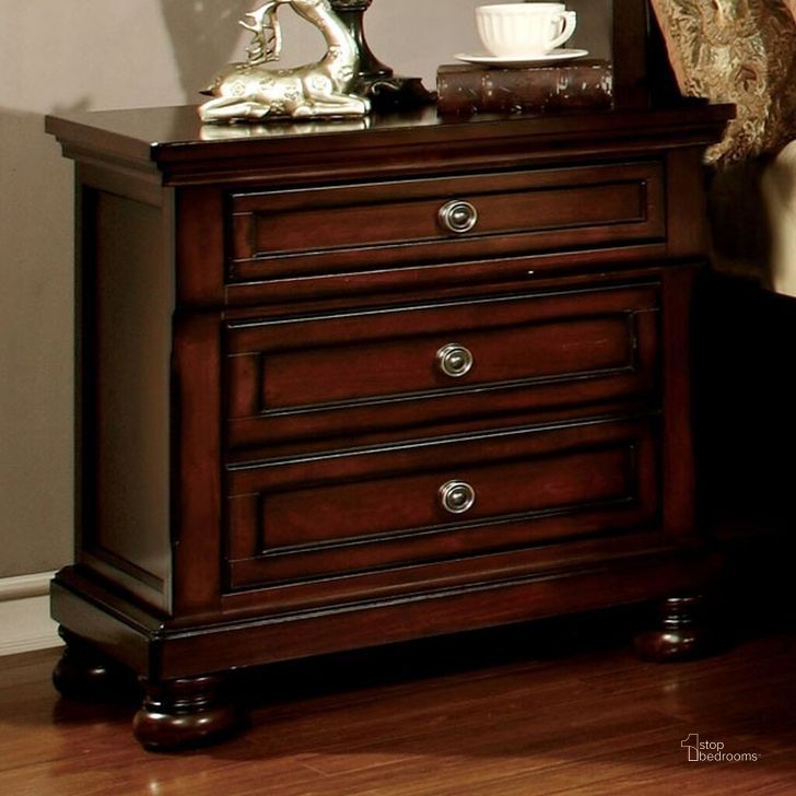 The appearance of Northville Night Stand In Dark Cherry designed by Furniture of America in the transitional interior design. This dark cherry piece of furniture  was selected by 1StopBedrooms from Northville Collection to add a touch of cosiness and style into your home. Sku: CM7682N. Material: Wood. Product Type: Nightstand. Image1