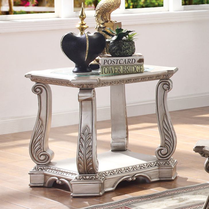 The appearance of Northville End Table designed by ACME in the transitional interior design. This antique silver piece of furniture  was selected by 1StopBedrooms from Northville Collection to add a touch of cosiness and style into your home. Sku: 86932. Product Type: End Table. Material: MDF. Image1