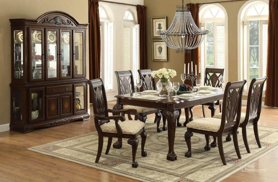 The appearance of Norwich Warm Cherry Leg Dining Room Set designed by Homelegance in the traditional interior design. This brown piece of furniture  was selected by 1StopBedrooms from Norwich Collection to add a touch of cosiness and style into your home. Sku: 5055-82;5055S. Material: Wood. Product Type: Dining Room Set. Table Top Shape: Rectangular. Image1