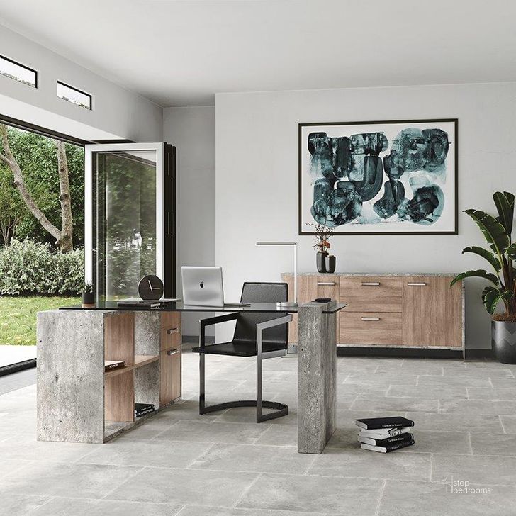 The appearance of Nova Domus Boston Modern Glass And Faux Concrete Desk designed by VIG Furniture in the modern / contemporary interior design. This grey piece of furniture  was selected by 1StopBedrooms from Nova Domus Boston Collection to add a touch of cosiness and style into your home. Sku: VGANBOSTON. Product Type: Office Desk. Material: Concrete. Image1