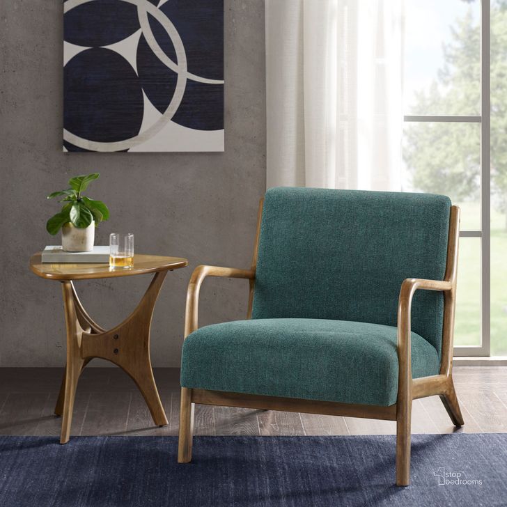The appearance of Novak Lounge Chair In Teal designed by Olliix in the transitional interior design. This teal piece of furniture  was selected by 1StopBedrooms from Novak Collection to add a touch of cosiness and style into your home. Sku: II100-0434. Material: Wood. Product Type: Lounge Chair. Image1
