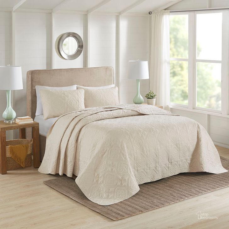 The appearance of Oakley Polyester Microfiber Queen Bedspread Set In Cream designed by Olliix in the traditional interior design. This cream piece of furniture  was selected by 1StopBedrooms from Oakley Collection to add a touch of cosiness and style into your home. Sku: 5DS13-0166. Material: Microfiber. Bed Size: Queen. Product Type: Comforter Set. Image1