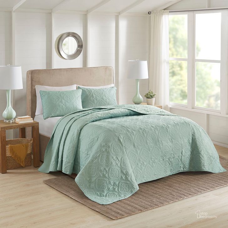 The appearance of Oakley Polyester Microfiber Queen Bedspread Set In Seafoam designed by Olliix in the traditional interior design. This seafoam piece of furniture  was selected by 1StopBedrooms from Oakley Collection to add a touch of cosiness and style into your home. Sku: 5DS13-0170. Material: Microfiber. Bed Size: Queen. Product Type: Comforter Set. Image1