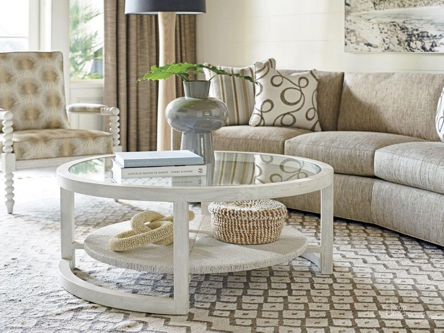 The appearance of Ocean Breeze White Pompano Round Occasional Table Set designed by Tommy Bahama in the transitional interior design. This white piece of furniture  was selected by 1StopBedrooms from Ocean Breeze Collection to add a touch of cosiness and style into your home. Sku: 01-0570-947;01-0570-953. Material: Wood. Product Type: Occasional Table Set. Image1