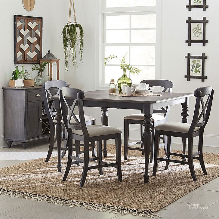 The appearance of Ocean Isle Gathering Dining Room Set (Slate) designed by Liberty in the transitional interior design. This slate piece of furniture  was selected by 1StopBedrooms from Ocean Isle Collection to add a touch of cosiness and style into your home. Sku: 303G-G5454;303G-B300124. Table Top Shape: Square. Material: Wood. Product Type: Dining Room Set. Image1