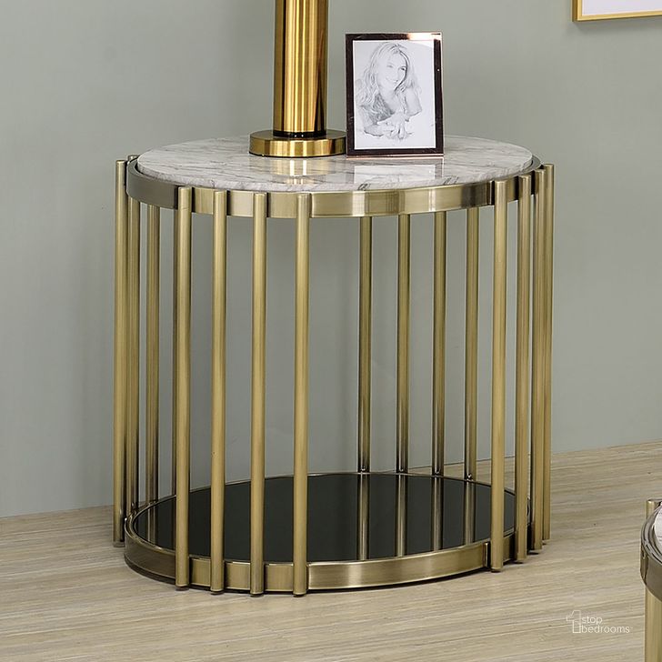 The appearance of Ofelia End Table In Antique Brass and Black designed by Furniture of America in the glam interior design. This antique brass/black piece of furniture  was selected by 1StopBedrooms from Ofelia Collection to add a touch of cosiness and style into your home. Sku: CM4558E. Material: Steel. Product Type: End Table. Image1