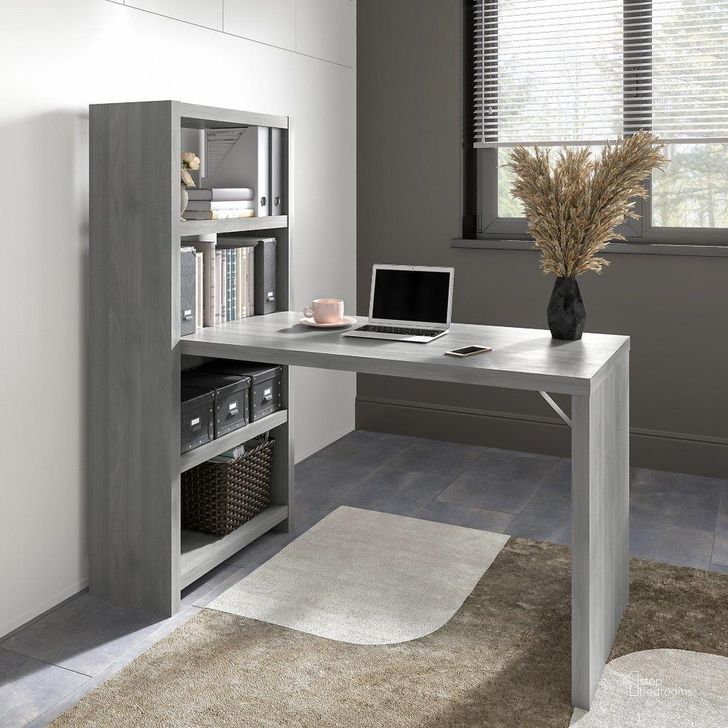 The appearance of Office by Kathy Ireland Echo 56W Bookcase Desk in Modern Gray designed by Bush Furniture in the modern / contemporary interior design. This gray piece of furniture  was selected by 1StopBedrooms from Echo Collection to add a touch of cosiness and style into your home. Sku: KI60407-03. Product Type: Desk. Image1