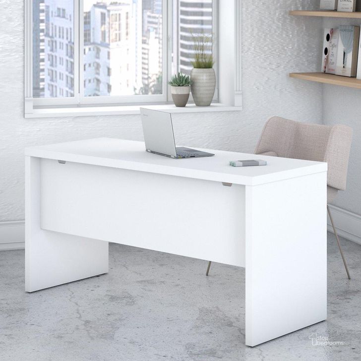 The appearance of Office by Kathy Ireland Echo 60W Credenza Desk in Pure White designed by Bush Furniture in the modern / contemporary interior design. This white piece of furniture  was selected by 1StopBedrooms from Echo Collection to add a touch of cosiness and style into your home. Sku: KI60106-03. Product Type: Desk. Image1