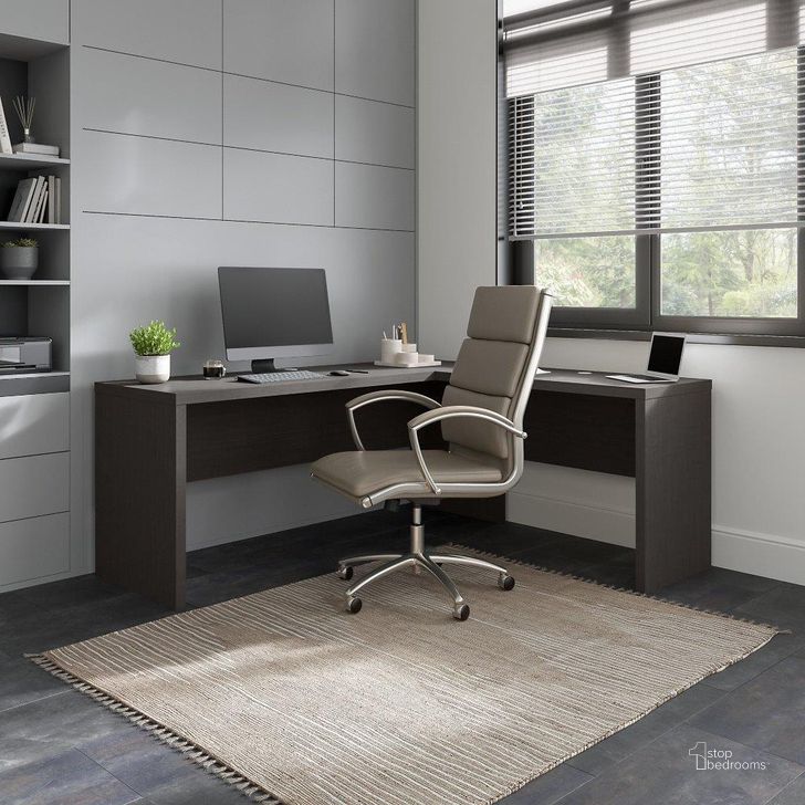 The appearance of Office By Kathy Ireland Echo 72W L Shaped Computer Desk In Charcoal Maple designed by Bush Furniture in the modern / contemporary interior design. This charcoal piece of furniture  was selected by 1StopBedrooms from Echo Collection to add a touch of cosiness and style into your home. Sku: ECH054CM. Material: Wood. Product Type: Computer Desk. Image1