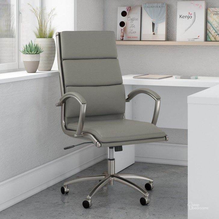 The appearance of Office by Kathy Ireland Echo High Back Leather Executive Chair in Light Gray designed by Bush Furniture in the modern / contemporary interior design. This light gray piece of furniture  was selected by 1StopBedrooms from Echo Collection to add a touch of cosiness and style into your home. Sku: ECH035LG. Material: Fabric. Product Type: Office Chair. Image1