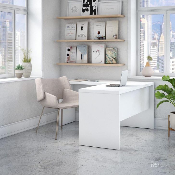 The appearance of Office by Kathy Ireland Echo L Shaped Desk in Pure White designed by Bush Furniture in the modern / contemporary interior design. This white piece of furniture  was selected by 1StopBedrooms from Echo Collection to add a touch of cosiness and style into your home. Sku: ECH026PW. Material: Wood. Product Type: Desk. Image1