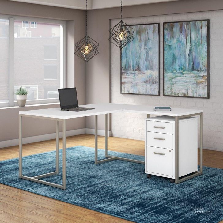 The appearance of Office by Kathy Ireland Method 60W L Shaped Desk with 30W Return and Mobile File Cabinet in White designed by Bush Furniture in the modern / contemporary interior design. This white piece of furniture  was selected by 1StopBedrooms from Method Collection to add a touch of cosiness and style into your home. Sku: MTH005WHSU. Product Type: Desk. Image1