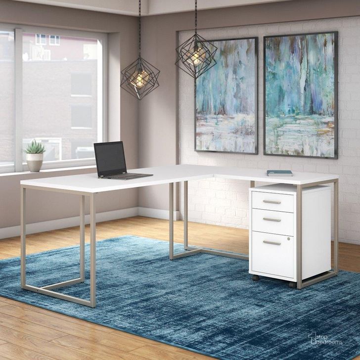 The appearance of Office by Kathy Ireland Method 72W L Shaped Desk with 30W Return and Mobile File Cabinet in White designed by Bush Furniture in the modern / contemporary interior design. This white piece of furniture  was selected by 1StopBedrooms from Method Collection to add a touch of cosiness and style into your home. Sku: MTH018WHSU. Product Type: Desk. Image1