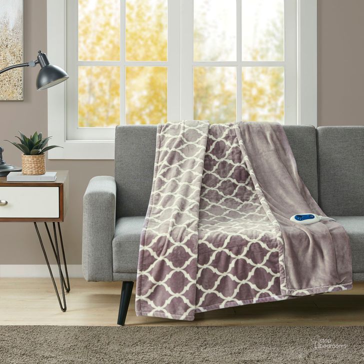 The appearance of Ogee Polyester Printed Microlight Oversized Heated Throw In Lavender designed by Olliix in the transitional interior design. This lavender piece of furniture  was selected by 1StopBedrooms from Heated Ogee Collection to add a touch of cosiness and style into your home. Sku: BR54-0777. Material: Polyester. Product Type: Throw. Image1