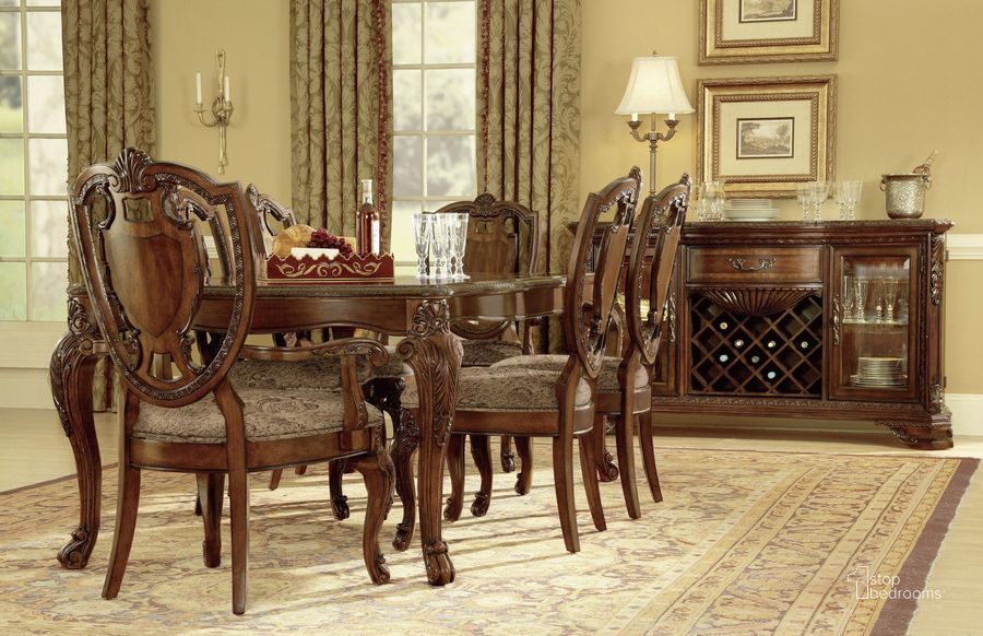 The appearance of Old World Extendable Dining Room Set designed by A.R.T. in the traditional interior design. This brown piece of furniture  was selected by 1StopBedrooms from Old World Collection to add a touch of cosiness and style into your home. Sku: 143220-2606;143202-2606K2. Material: Wood. Product Type: Dining Room Set. Table Top Shape: Rectangular. Image1