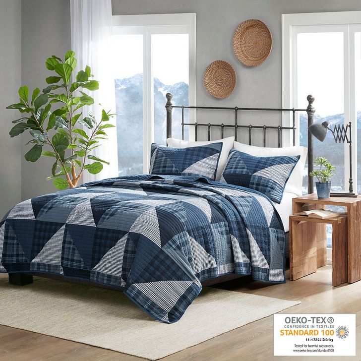 The appearance of Olsen Cotton Percale Printed King Coverlet Mini Set In Blue designed by Olliix in the cabin / lodge interior design. This blue piece of furniture  was selected by 1StopBedrooms from Olsen Collection to add a touch of cosiness and style into your home. Sku: WR13-3472. Bed Size: King. Material: Cotton. Product Type: Coverlet Set. Image1