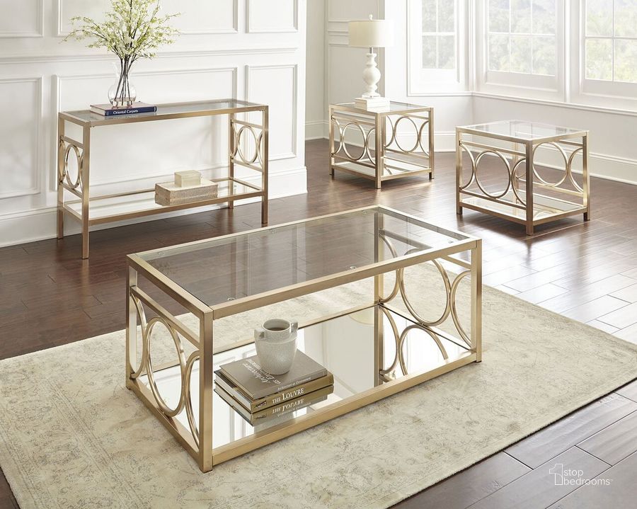 The appearance of Olympia Gold Occasional Table Set designed by Steve Silver in the modern / contemporary interior design. This gold piece of furniture  was selected by 1StopBedrooms from Olympia Collection to add a touch of cosiness and style into your home. Sku: OL100CG;OL100EG. Material: Metal. Product Type: Occasional Table Set. Image1