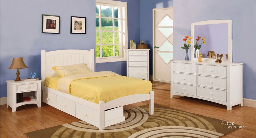 The appearance of Omnus Youth Bedroom Set w/Caren Bed (White) designed by Furniture of America in the transitional interior design. This white piece of furniture  was selected by 1StopBedrooms from Omnus Collection to add a touch of cosiness and style into your home. Sku: CM7902WH-T-HB;CM7902WH-T-FB;CM7902WH-T-R12;CM7905WH-N. Bed Type: Platform Bed. Material: Wood. Product Type: Platform Bed. Bed Size: Twin. Image1