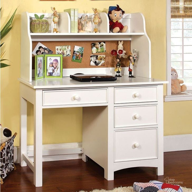The appearance of Omnus Youth Desk w/Hutch (White) designed by Furniture of America in the transitional interior design. This white piece of furniture  was selected by 1StopBedrooms from Omnus Collection to add a touch of cosiness and style into your home. Sku: CM7905WH-DK;CM7905WH-HC. Product Type: Desk & Hutch. Image1