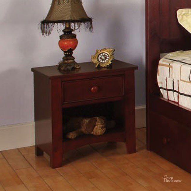 The appearance of Omnus Youth Nightstand (Cherry) designed by Furniture of America in the transitional interior design. This cherry piece of furniture  was selected by 1StopBedrooms from Omnus Collection to add a touch of cosiness and style into your home. Sku: CM7905CH-N. Material: Wood. Product Type: Nightstand. Image1