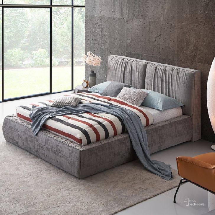 The appearance of Onfroi King Bed In Gray Velvet designed by ACME in the  interior design. This gray velvet piece of furniture  was selected by 1StopBedrooms from Onfroi Collection to add a touch of cosiness and style into your home. Sku: BD02424EK1;BD02424EK2. Material: Wood. Product Type: Bed. Bed Size: King.