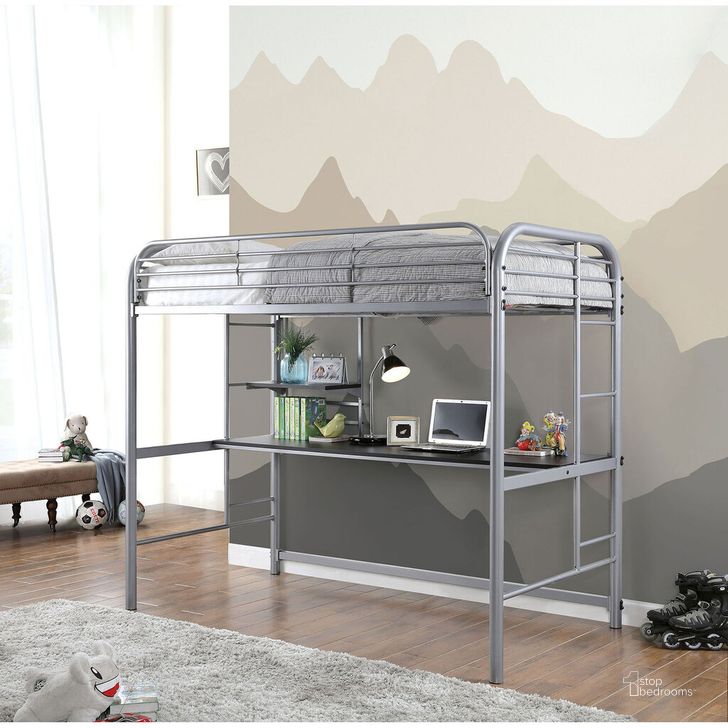 The appearance of Opal Twin Loft Bed In Silver designed by Furniture of America in the modern / contemporary interior design. This silver piece of furniture  was selected by 1StopBedrooms from Opal Collection to add a touch of cosiness and style into your home. Sku: CM-BK938SV. Material: Metal. Product Type: Loft Bed. Bed Size: Twin. Bed Type: Loft Bed. Image1