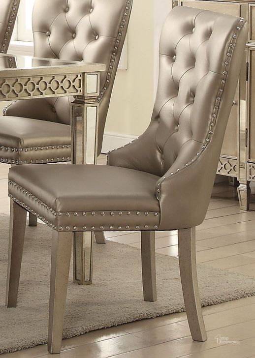 The appearance of Oratau Brown Side Chair Set of 2 designed by Sterling Designs in the glam interior design. This brown piece of furniture  was selected by 1StopBedrooms from Oratau Collection to add a touch of cosiness and style into your home. Sku: 72157. Product Type: Side Chair. Material: Vinyl. Image1