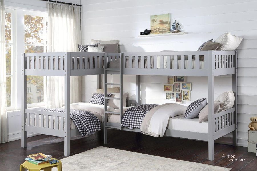 The appearance of Orion Gray Youth L Corner Bunk Bedroom Set designed by Homelegance in the modern / contemporary interior design. This gray piece of furniture  was selected by 1StopBedrooms from Orion Collection to add a touch of cosiness and style into your home. Sku: B2063CN-1;B2063CN-2;B2063CN-SL;B2063-4. Bed Type: Bunk Bed. Material: Wood. Product Type: Bunk Bed. Bed Size: Twin. Image1