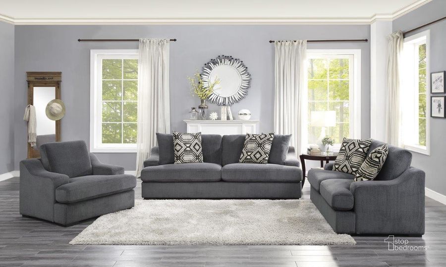 The appearance of Orofino Dark Gray Living Room Set designed by Homelegance in the modern / contemporary interior design. This gray piece of furniture  was selected by 1StopBedrooms from Orofino Collection to add a touch of cosiness and style into your home. Sku: 9404DG-3;9404DG-2. Material: Wood. Product Type: Living Room Set. Image1